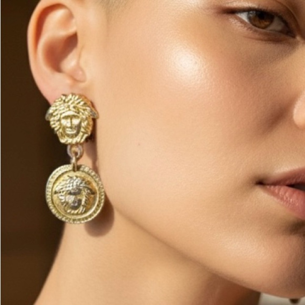 Versace Vintage Medusa Clip On Earring Made In Italy Medusa Dangle Earrings/COA